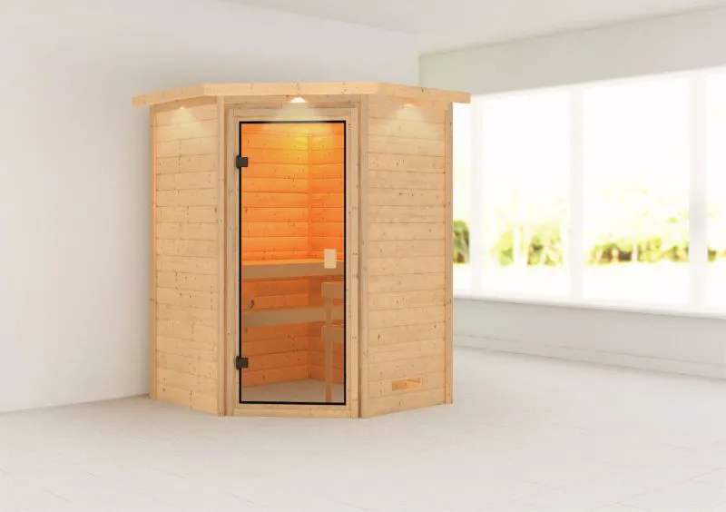 Sauna "Henrik" met gebronsde deur en kroonlijst - kleur: onbehandeld - 173 x 159 x 191 cm (B x D x H)