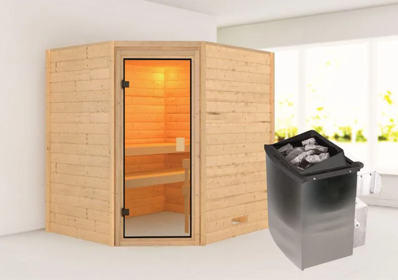 Sauna "Kirsa" SET ACTION met bronskleurige deur & kachel 9 kW - 196 x 170 x 198 cm (B x D x H)
