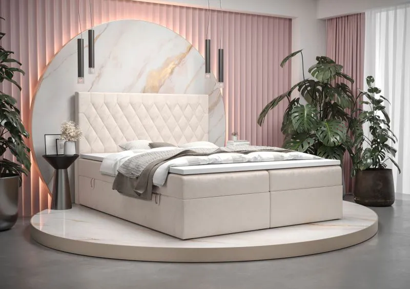 Boxspringbed in modern design Pirin 66, kleur: beige - ligvlak: 160 x 200 cm (b x l), met opbergruimte