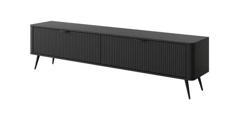 TV-onderkast met moderne lamellen Sloughia 12, kleur: zwart, ABS randbescherming, handgrepen en poten: metaal, afmetingen: 51 x 200 x 38 cm, zeer robuust