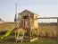 Speeltoren S20D1, dak: groen, incl. golfglijbaan, dubbele schommel aanbouw, balkon, zandbak, klimwand en houten ladder - Afmetingen: 522 x 363 cm (B x D)