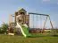 Speeltoren S4A incl. golfglijbaan, dubbele schommel aanbouw, balkon, zandbak, klimwand en houten ladder - Afmetingen: 450 x 330 cm (B x D)