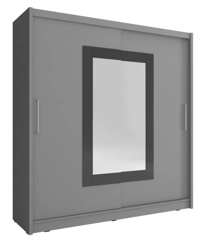 eenvoudige Bickleigh 26 schuifdeurkast met spiegel, kleur: grijs - afmetingen: 200 x 180 x 62 cm (H x B x D), met vijf vakken