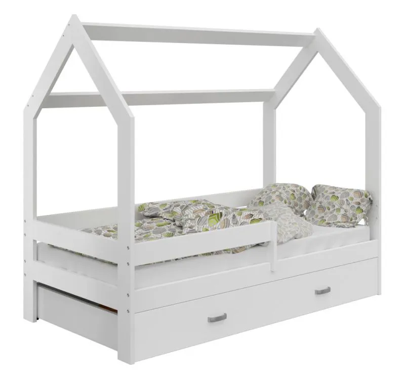 Kinderbed / kleuterbed massief grenen hout wit gelakt D3, incl. lattenbodem - ligvlak: 80 x 160 cm (b x l)