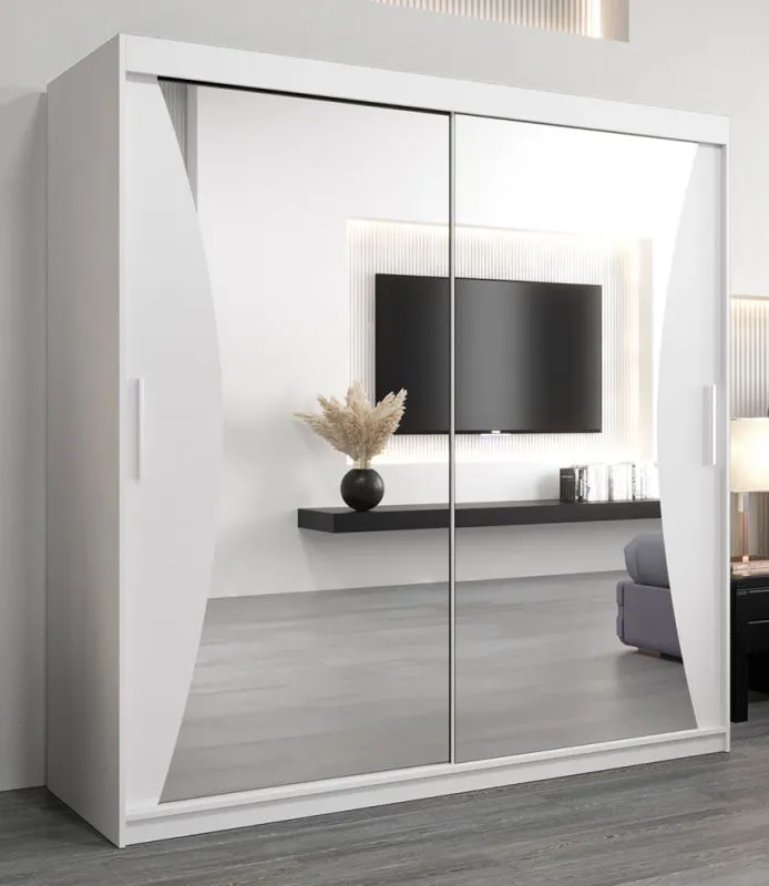 Schuifdeurkast / kleerkast Serbota 05 met spiegel, kleur: mat wit - Afmetingen: 200 x 200 x 62 cm (H x B x D)