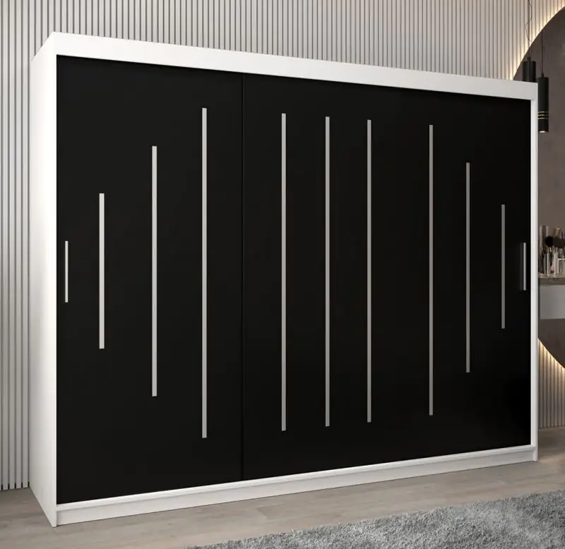 Schuifdeurkast / kledingkast Pilatus 06, kleur: mat wit / zwart - afmetingen: 200 x 250 x 62 cm (H x B x D)