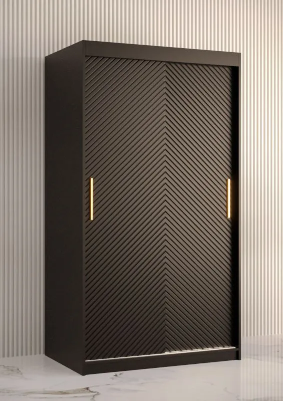 Eenvoudige kledingkast met voldoende opbergruimte Balmenhorn 04, kleur: mat zwart - afmetingen: 200 x 100 x 62 cm (H x B x D), met vijf vakken en twee kledingroedes