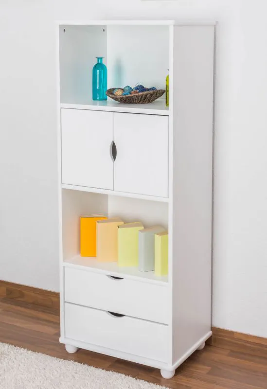 open kast massief grenen, wit gelakt Junco 47C - Afmetingen 158 x 60 x 42 cm