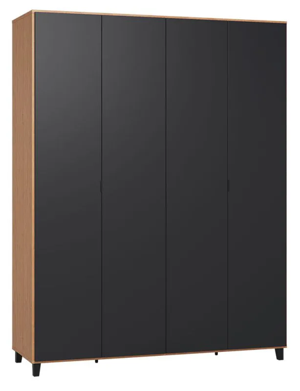 Draaideurkast / kledingkast Leoncho 15, kleur: eiken / zwart - Afmetingen: 239 x 185 x 57 cm (H x B x D)