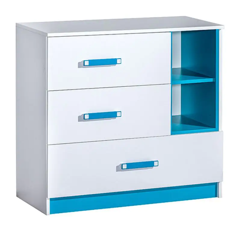 Kinderkamer - ladenkast / kast Frank 08, kleur: wit / blauw - 83 x 90 x 40 cm (h x b x d)