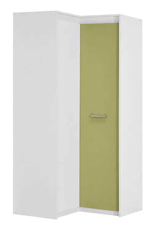 Kinderkamer - draaideurkast / hoekkledingkast Koa 04, kleur: Wit / Groen - Afmetingen: 203 x 98 x 98 cm (H x B x D)