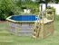 Zwembad / pool van hout model 1 X SET, kleur: water grijs geglazuurd, Ø 432,5 cm, met ladders & terras