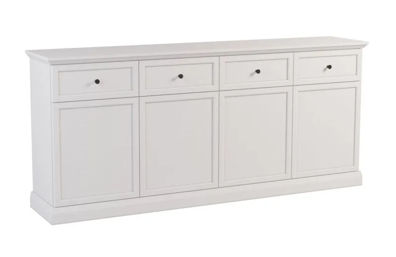 Brede ladekast met veel opbergruimte Torsakala 03 in Wit Opal, 86 x 193 x 40 cm, 4 deuren, 4 lades, 4 schappen, 8 vakken, ABS-kantafwerking