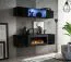 Hangvitrine en ladekast met openhaard Hompland 132, kleur: zwart - afmetingen: 150 x 160 x 40 cm (H x B x D), met blauwe LED verlichting