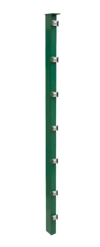 Hekwerkpaal mod. P, Uitvoering: groen gecoat, Voor hekhoogte: 203 cm, Lengte: 260 cm, Bevestigingspunten: 11