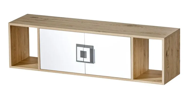 Kinderkamer - hangplank / wandrek Fabian 12, kleur: eiken lichtbruin / wit / grijs - 33 x 120 x 31 cm (h x b x d)