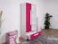 Kinderkamer - draaideurkast / kledingkast Walter 03, kleur: wit / roze hoogglans - 191 x 80 x 40 cm (H x B x D)