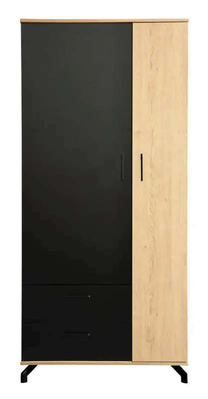 Draaideurkast / kledingkast Riemst 01 , kleur: eiken / zwart - afmetingen: 194 x 90 x 50 cm (H x B x D)