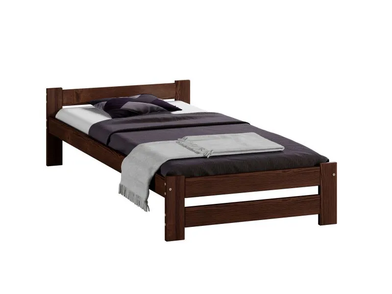 Eenpersoonsbed in het eenvoud design Sispony 03, massief grenen, kleur: walnoot - Lig vlak: 80 x 200 cm (B x L)