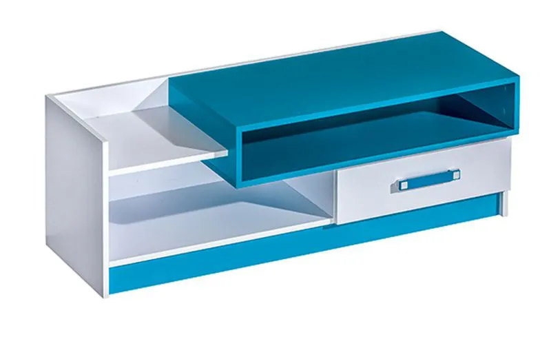 Kinderkamer - TV-onderkast Frank 10, kleur: wit / blauw - 43 x 120 x 43 cm (H x B x D)