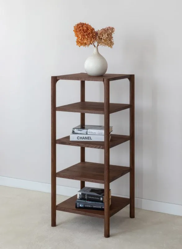 Open kast / 4 vakken / massief hout / geolied eiken / kleur: Tabbaco / 43 x 43 x 100 cm / Seille 08