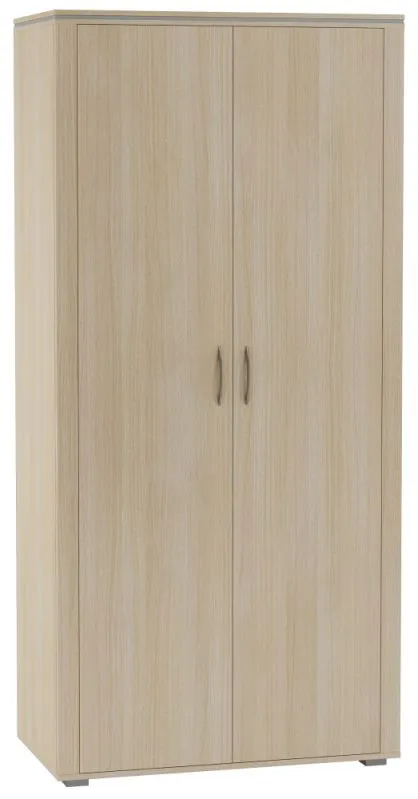 Schlichter Drehtürenschrank / Kleiderschrank Kainanto 12, 205 x 96 x 53 cm, 6 Fächer, Griffe aus Metall, Farbe: Eiche / Grau, 2 Türen, 1 Kleiderstange