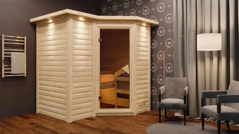 Sauna “Tjara 1” SET met rand en kachel 9 kW – 221 x 198 x 212 cm (B x D x H)
