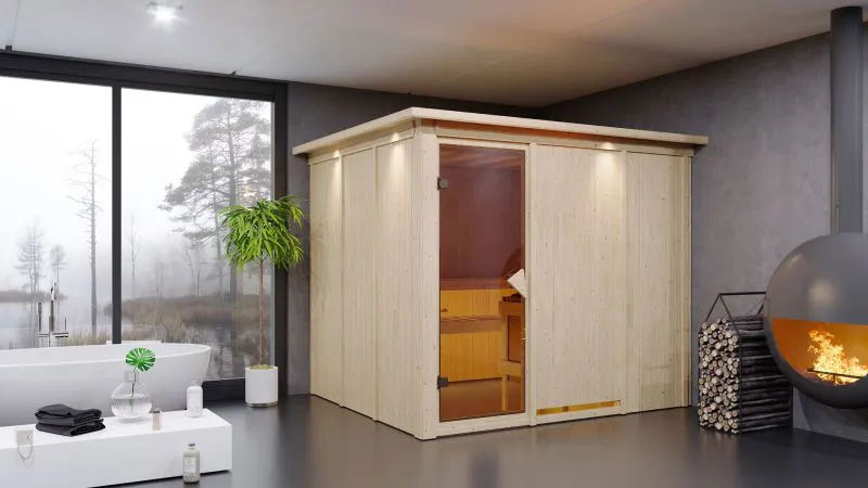 Sauna "Toivo" SET met krans en kachel, externe bediening easy 9 kW, roestvrij staal - 245 x 210 x 202 cm (B x D x H)