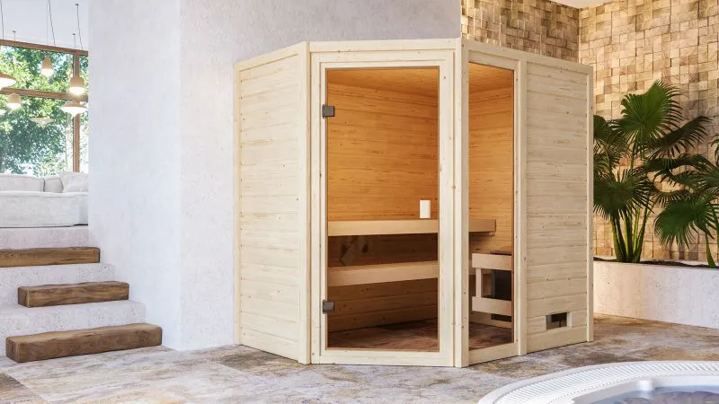 Sauna "Birger" met gebronsde deur - kleur: onbehandeld - 196 x 146 x 187 cm (B x D x H)