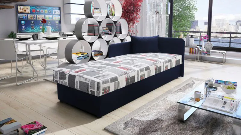 Comfortabele logeerbed / gastenbed met voldoende opbergruimte Lobatos 52, kleur: blauw, matrasmaat: 80 x 195 cm, hoofdbord rechts, goede afwerking