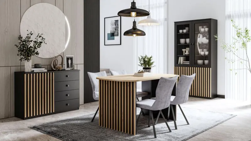 Eetkamer set B Cikarang, 3-delig, kleur: zwart / eik