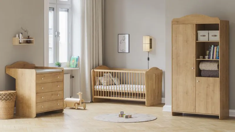 Kinder- jeugdkamer / tienerkamer set compleet A Mille / 3-delig / kleur: eiken / soft-close functie / ABS randen / aankleed commode / ledikant / kledingkast