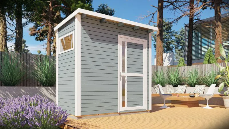Tuinhuis / berging Kiel 01 incl. vloer, lichtgrijs gelakt - 19 mm prefab / elementen tuinhuis, bruikbare oppervlakte: 2,60 m², lessenaarsdak