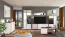 TV-meubel / TV-plank met twee deuren Kanjiza 05, kleur: eiken Flagstaff / wit / wit hoogglans, twee laden, vier vakken, afmetingen: 59,5 x 162 x 40 cm