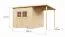 19 mm tuinhuis / 3,84 x 2,39 meter / tuinhuis incl. aanbouwdak / onbehandeld / berging / incl. vloer / platdak / Mainz 04 / omlijste massief houten deur met ramen
