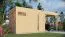 Element-Gartenhaus mit Flachdach inkl. überdachtem Anbau, Fußboden und Dachpappe, Naturbelassen - 19 mm, Nutzfläche: 7,70 m²