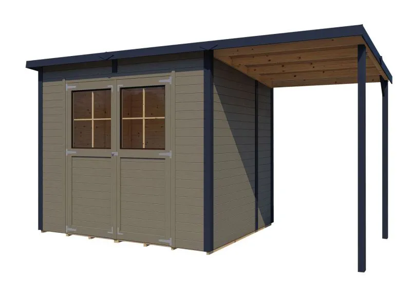 Tuinhuis / berging incl. vloer en aanbouw dak, grondoppervlakte: 6,93 m², lessenaarsdak, tuinhuisje, beige grijs / antraciet, prefab elementenbouw tuinkast