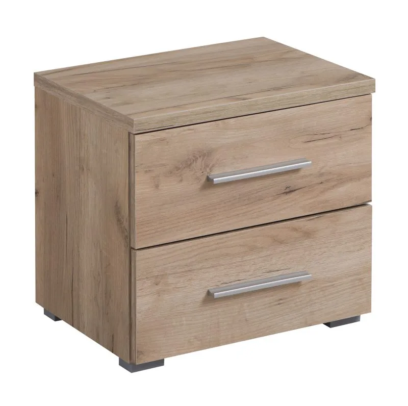 Nachtkastje met twee laden Ormari 01, kleur: eikengrijs, ABS randbescherming, afmetingen: 43 x 44,5 x 33,5 cm, voor slaapkamer, modern design