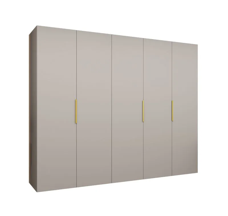 Kledingkast / draaideurkast Korab 44, kleur: kasjmier, handgrepen: goud, drie vakken, 2,5 meter breedte, drie kledingstangen, Soft-Close functie, vijf deuren