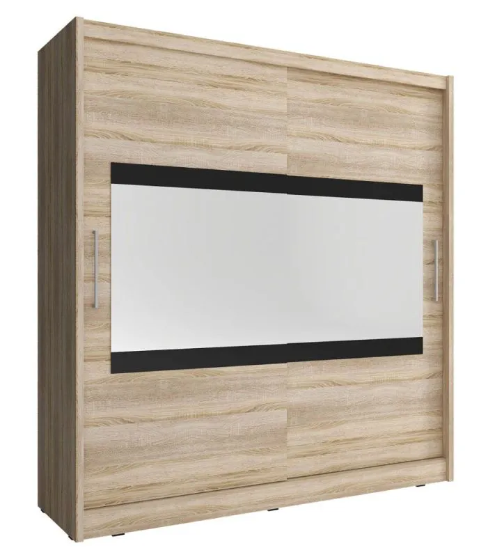 Warbreck 48 schuifdeurkast met spiegelstroken, kleur: Sonoma eiken - afmetingen: 200 x 180 x 62 cm (H x B x D), met vijf vakken