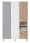 Jugendzimmer - Drehtürenschrank / Kleiderschrank Burdinne 01, Farbe: Weiß / Eiche / Grau - Abmessungen: 190 x 120 x 50 cm (H x B x T)