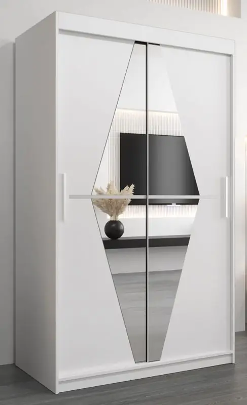 Schuifdeurkast / kledingkast Alphubel 02 met spiegel, kleur: mat wit - Afmetingen: 200 x 120 x 62 cm ( H x B x D)