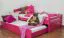 Eenpersoonsbed / logeerbed "Easy Premium Line" K1/2h incl. 2e bed en 2 afdekplaten, 90 x 200 cm massief beukenhout kleur: roze gelakt