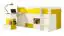 kinderbed / hoogslaper met bedbergruimte en bureau "Geel" 42, wit / geel - Ligvlak: 90 x 200 (B x L)