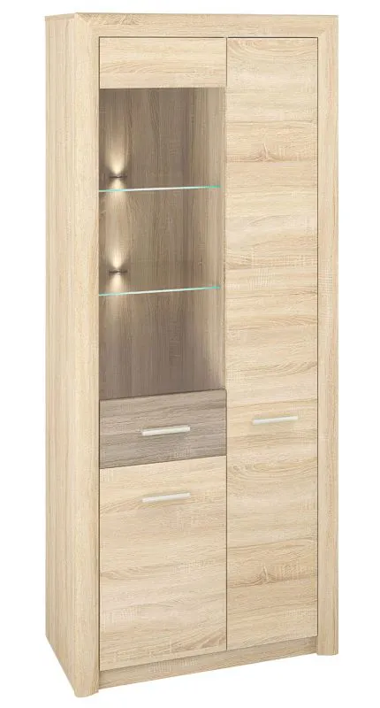 Vitrinekast Mesquite 02, kleur: Sonoma eiken licht / Sonoma Oak Truffel - afmetingen: 199 x 85 x 40 cm (h x b x d), met 3 deuren en 10 vakken