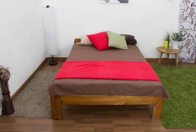 Futonbed / , vol hout, bed massief grenen, kleur eikenhout A8, incl. lattenbodem - afmetingen: 120 x 200 cm