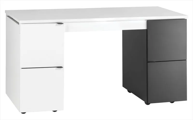 Jugendzimmer - Schreibtisch Marincho 70, Farbe: Weiß / Schwarz - Abmessungen: 80 x 138 x 65 cm (H x B x T)