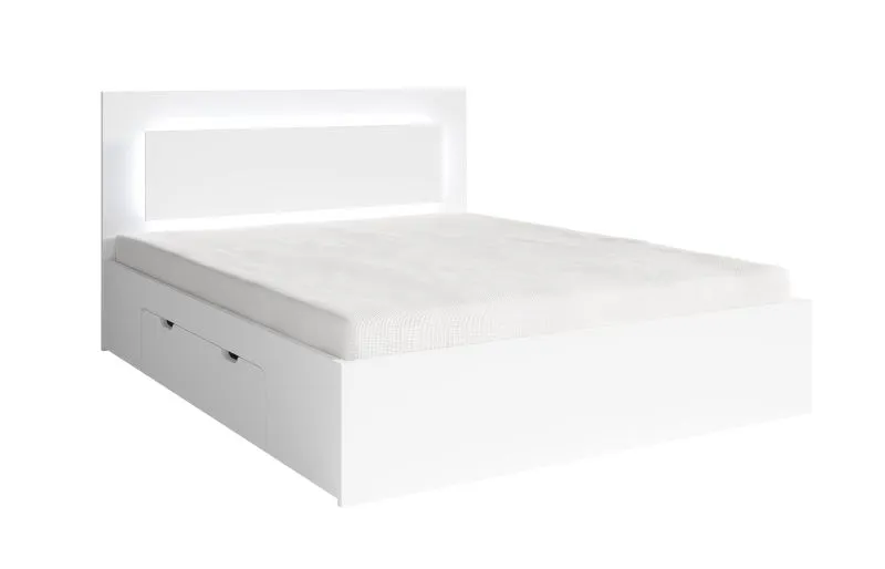 Eenpersoonsbed / tienerbed met opberglade Almopia 04, incl. LED verlichting, kleur: wit, matrasmaat: 140 x 200 cm, functioneel design