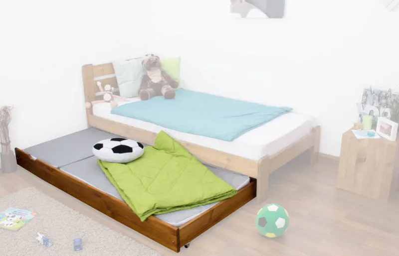 onderschuifbed / tweede ligvlak voor bed - massief eiken gekleurd grenen 003, incl. lattenbodem - afmetingen 18,50 x 198 x 95 cm (H x B x D)