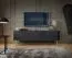 Zwarte TV-onderkast Makreb 06 met 3 vakken en 3 deuren, 57 x 168 x 39 cm, ABS-randafwerking, metalen poten in goud, gefreesde fronten